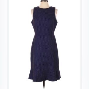 JCrew blue and white polka dot fit and flare dress, office, size 4